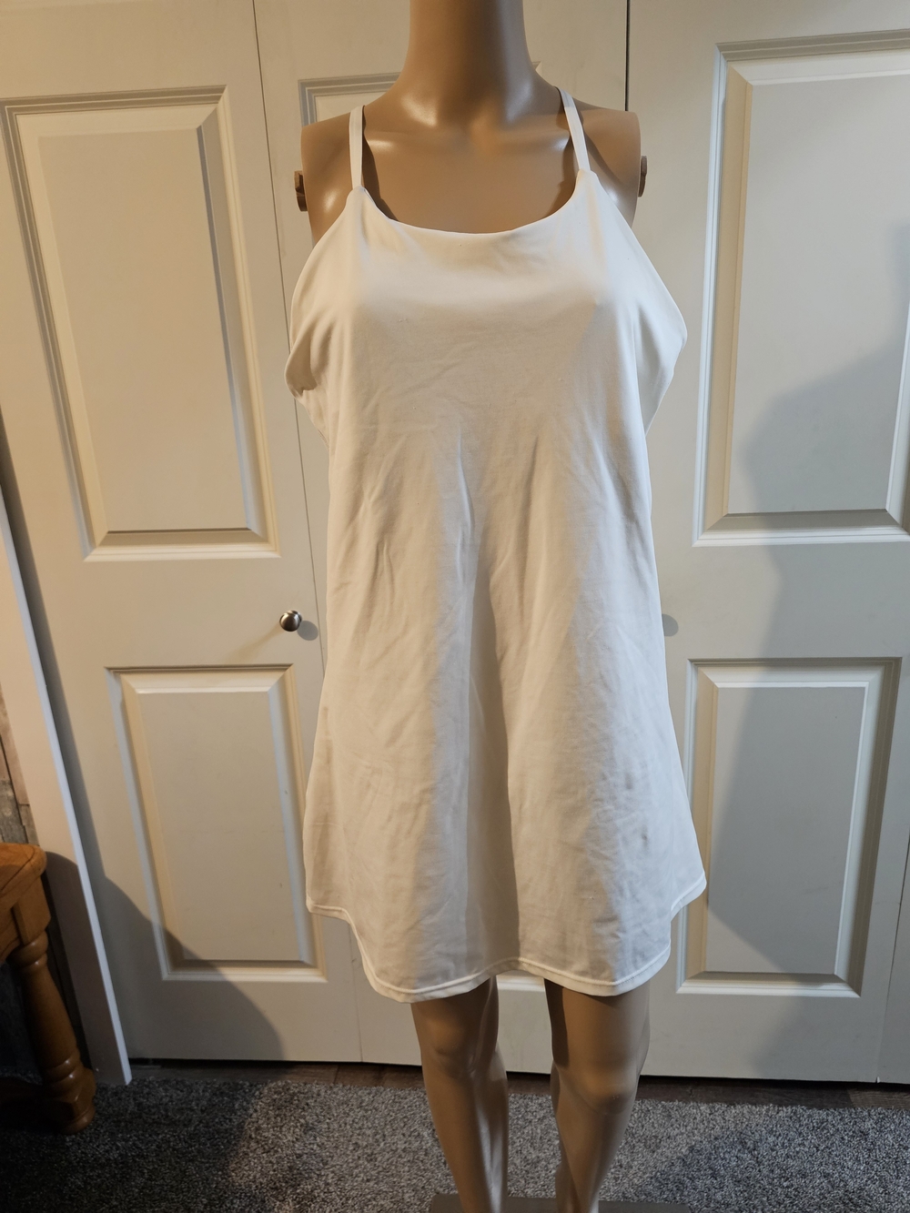 White Women's Spaghetti Strap Swing Athletic Dress Built In Bra & Shorts